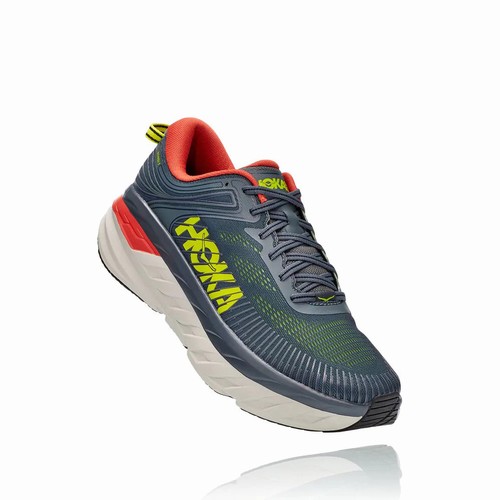 Hoka One One BONDI 7 Road Running Shoes For Men India Grey/Green IN-2195